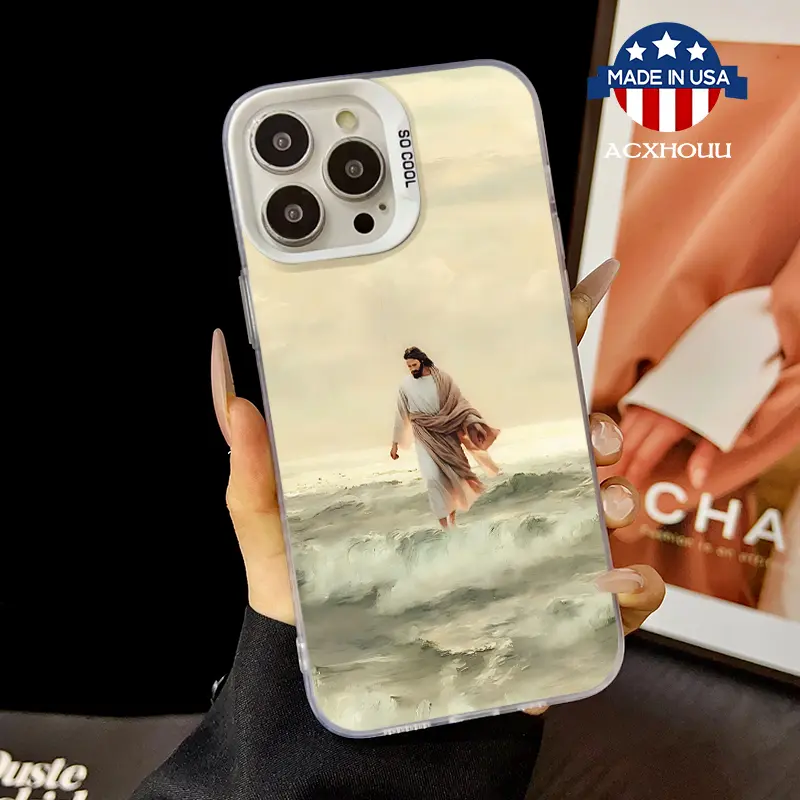Silicone-TPU Shockproof Scratch-Guard Cellphone Case, Jesus Walking on Water Design, Compatible with iPhone 16/16 Pro/16 Pro Max/15/15 Pro/14/13/12/11, Phone Accessories