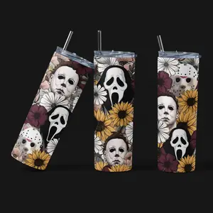 Scary Movie Themed 20oz Insulated Tumbler - Leakproof Water Bottle with Halloween Design, Portable and Reusable for Halloween and Gifts