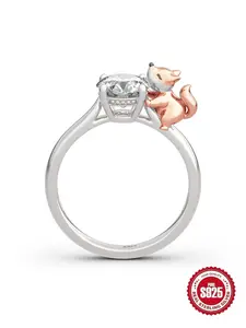 S925 Sterling Silver Cute Fox Design Artificial Zircon Ring, Fashion Jewelry for Party, Daily Clothing Decor, Trendy All-match & Exquisite Jewelry for Birthday Gift