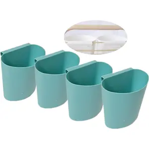 4Pcs Hanging Cup Holder,Rolling Cart Accessories,Plant Containers,Hanging Flower Pots,Space Saver,Storage Bucket,Pencil Holder,Make Up Pencil Holder Office,Kitchen Wall Organizer Decor (Blue)
