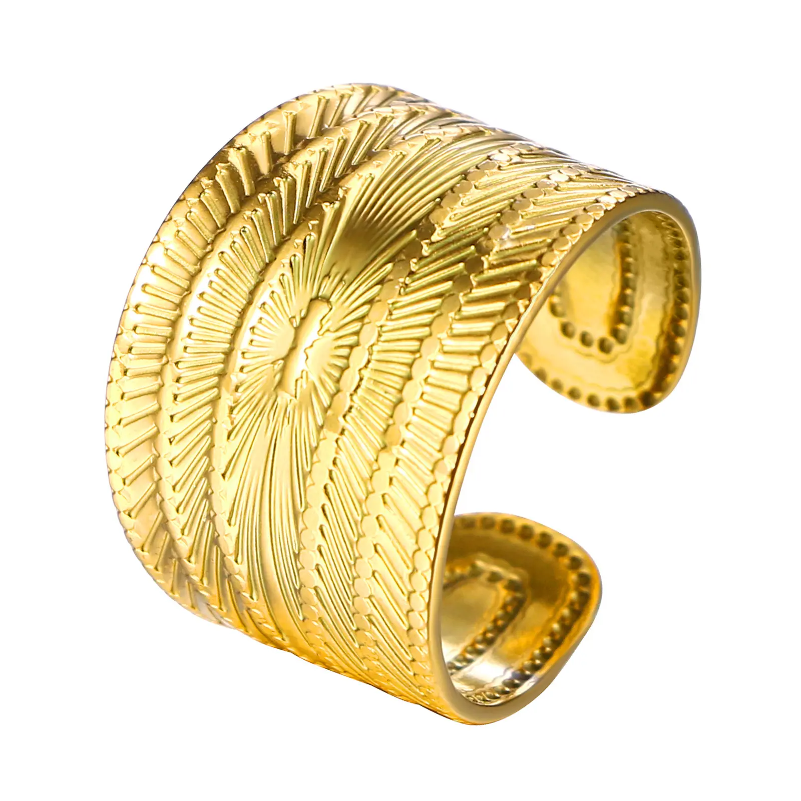 OIDEA Women's Chunky Gold-Tone Open Ring - Adjustable Stainless Steel Expanding Stackable Statement Jewelry Ring, Chunky Gold-Tone Rings, Expanding Rings