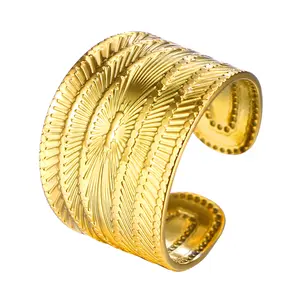 OIDEA Chunky Gold Tone Open Ring for Women Adjustable Stainless Steel Stackable Statement Fashion Jewelry