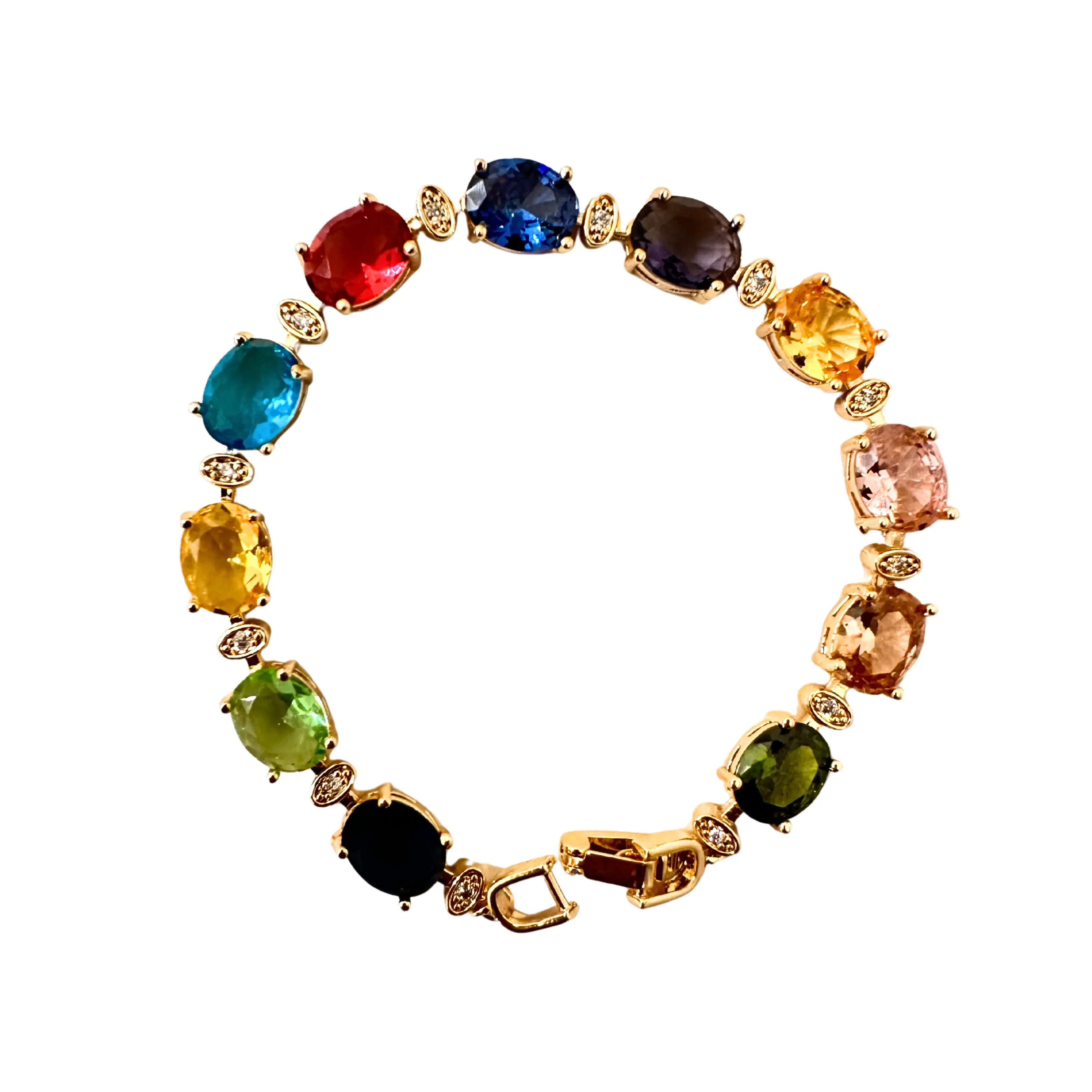 Statement Gold Rainbow Royale Bracelet with Colorful Gemstones and Elegant Design