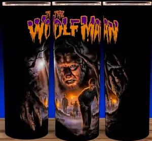 The Wolfman - Classic Horror Universal Monsters Cup Mug Tumbler 20oz with Lid and Straw - Elegant Drinkware for Monster Fans - Perfect for Hot or Cold Drinks! Stainless Steel. Flasks Coffee Reusable Glossy