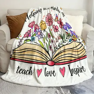 Throw blankets Helping Little Minds Grow with Book and Flowers Spring and Autumn Quilts Flannel warm blanket soft and comfortable blanket travel blanket birthday gift