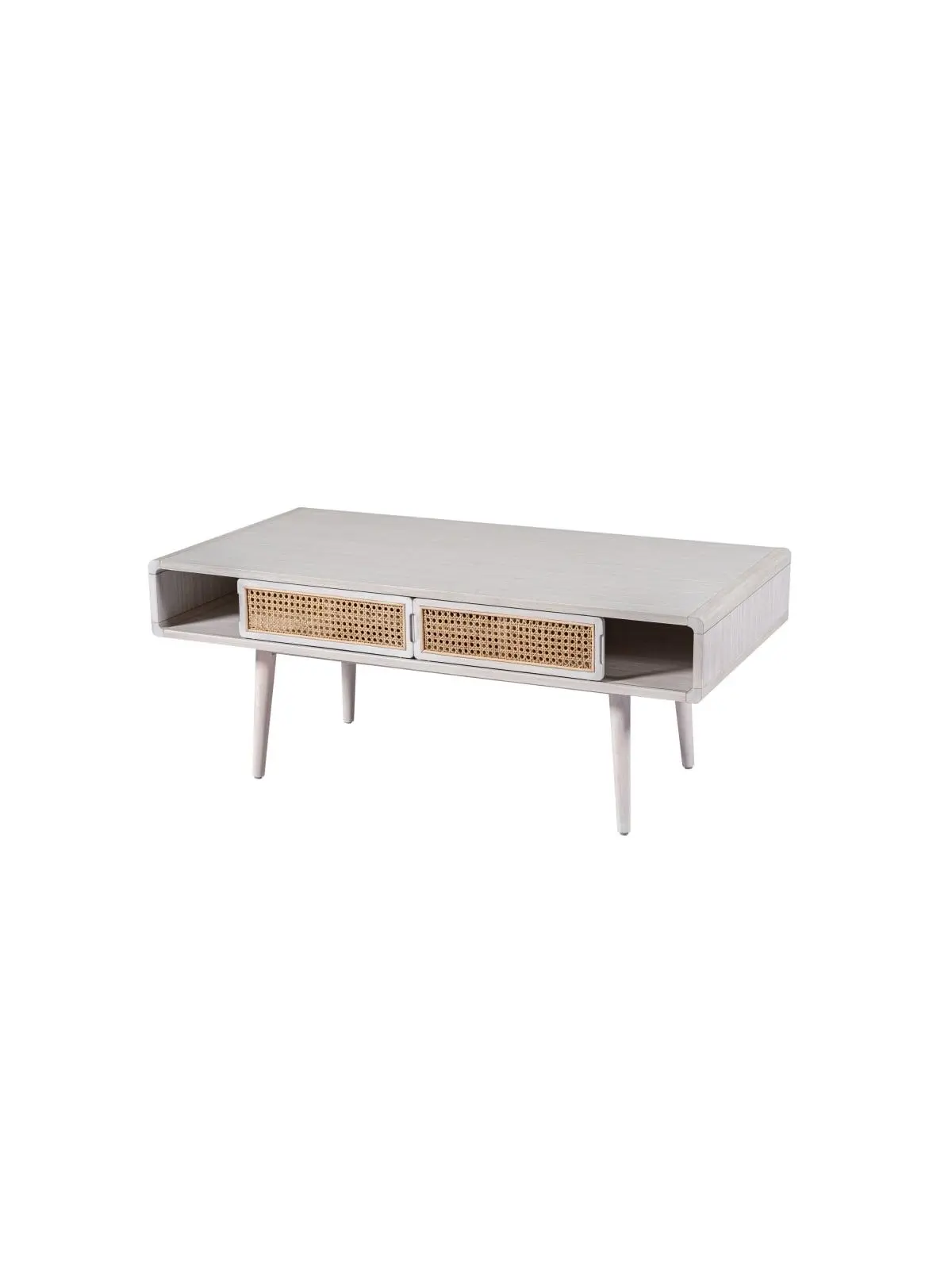 Boraam Industries 33412 Cambria Durable Outdoor Coffee Table - Zebrano Whitewash Finish, Natural Cane Accents, Contemporary Functionality, Organic Look, Bedroom/Home Office/Living Room Compatible, Storage, Sliding Doors