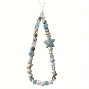 Stylish Beaded Phone Lanyard: Starfish, Stars & Ocean Charm - Anti-Lost Strap for Phone, Earbuds, & Bags Smartphone Cellphone