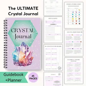 Crystal Energy Journal Spiritual Notebook, Spiral Bound Notepad, Portable Crystal Sanctuary Diary, Personal Growth and Exploration Guide