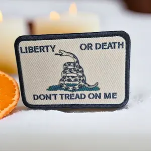 tan libertyGadsden flag don't tread on me 2"x3" morale patch with hook and loop backing