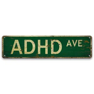 ADHD AVE Lettering Metal Tin Sign, Vintage Metal Sign, 1 Count Street Sign, Wall Art for Home, Bar, Cafe, and Garage Decor, Home Decor