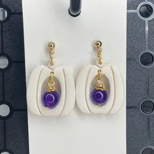 Women's Pumpkin Polymer Clay Earrings - Fashion Accessories