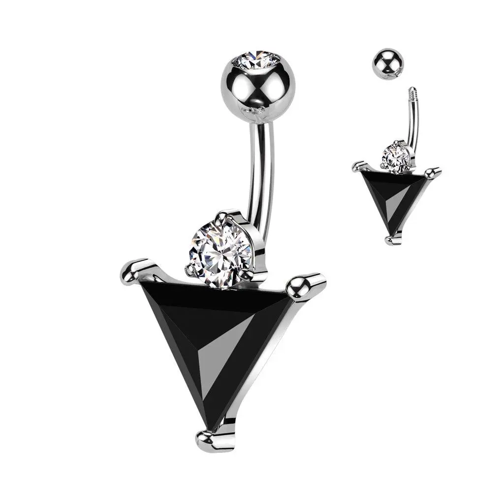 Dark Triangle CZ Belly Button Ring – 14G 316L Surgical Steel Navel Barbell