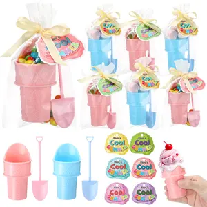 24 Sets Ice Cream Party Favors for Kids, End of School Year Class Gifts, Including 24 Plastic Ice Cream Bowls and 24 Spoons with Have a Cool Summer Cards, Graduation Summer Party Birthday Prizes for Children Students Sundae Yogurt Pool Beach Holiday