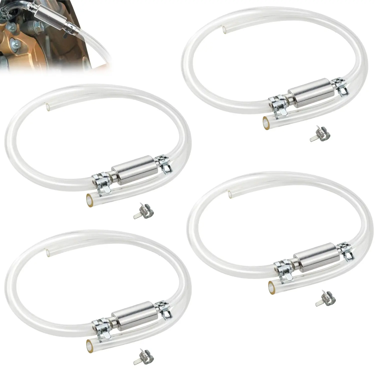 4 set Brake Bleeder Hose Kit - with One-Way Check Valve, Durable Rubber Hose, Hydraulic Brake and Clutch Bleeding for Cars, Motorcycles