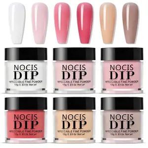 Dip Powder 0.33 Oz/10 G, NOCIS Dip Powder Six Colors Clear Nude Pink American Manicure DIY French Manicure Starter Nail Salon At Home, Odorless, Long Lasting, No Nail Light Required