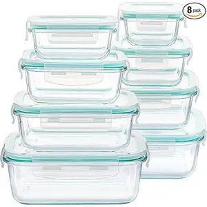 Vtopmart 8 Pack Glass Food Storage Containers with Airtight Lids, Glass Meal Prep Containers, Lunch Office Meal for Microwave, Oven, Freezer and Dishwasher, BPA Free