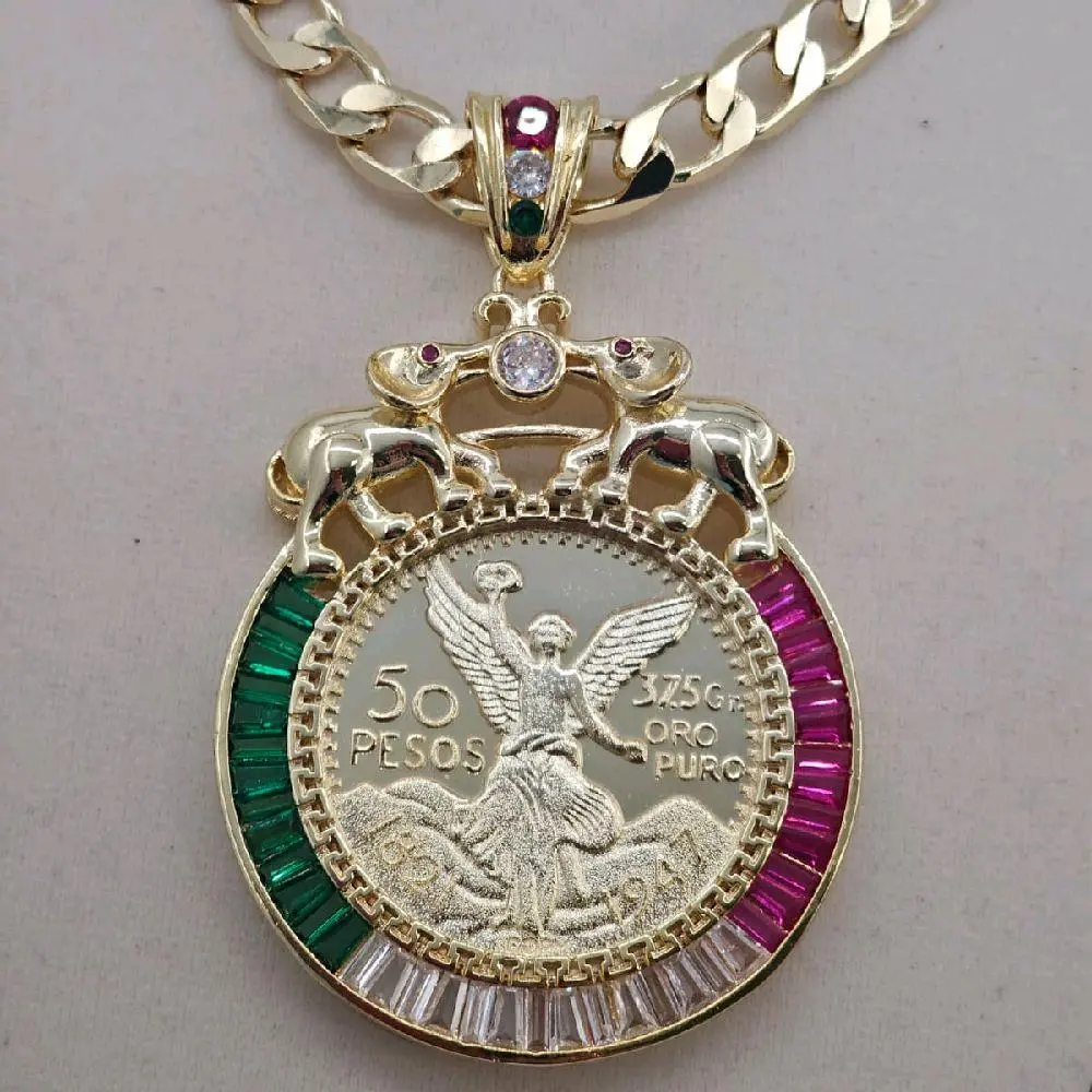 85 - TRI Centenario Pendant with Cuban Chain - Elegant Design Classic Modern Accessory for Versatile Use