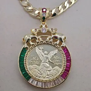 85 - TRI Centenario Pendant with Cuban Chain - Elegant Design Classic Modern Accessory for Versatile Use