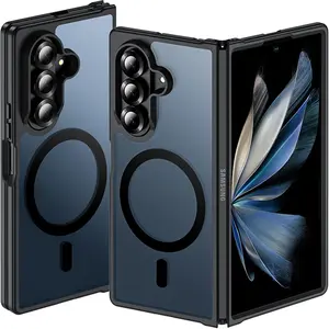 Suitable for Samsung Galaxy Z Fold 8/Z Fold 7/Fold 6 magnetic phone case [compatible with MagSafe] ultra-thin semi transparent frosted hard back cover and soft border, Fold 7 silicone shock-absorbing phone case