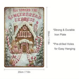 YNLLOOFC Christmas Tin Sign Pink Gingerbread Train Metal Tin Sign, Gingerbread Cookies Sign, Holiday Print, Christmas Party Metal Tin Sign, Cloth Ornaments