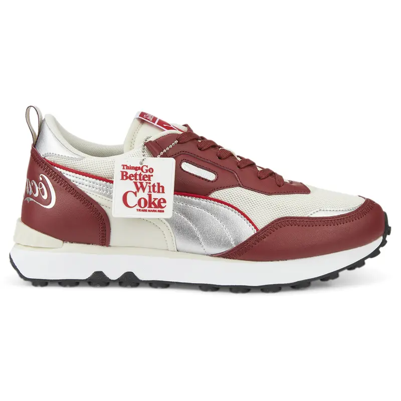 PUMA Womens Coca Cola X Rider Fv Metallic Lace Up Sneakers Shoes Casual - Off White, Red, Silver