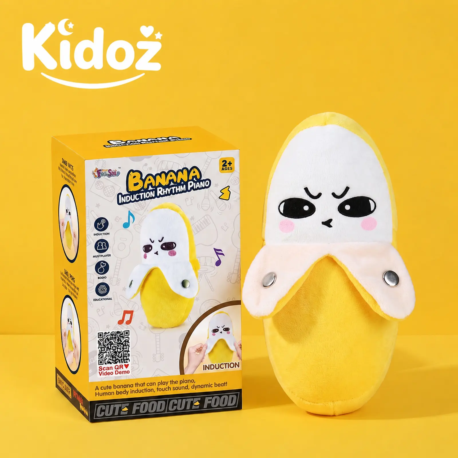 Interactive Music Plush Toy Set for Kids Adults, 8" Banana Fruit Sensing Metronome with Sounds for Multiplayer Interaction Game, Fun Musical Sensory Toy for Christmas Birthday Gifts