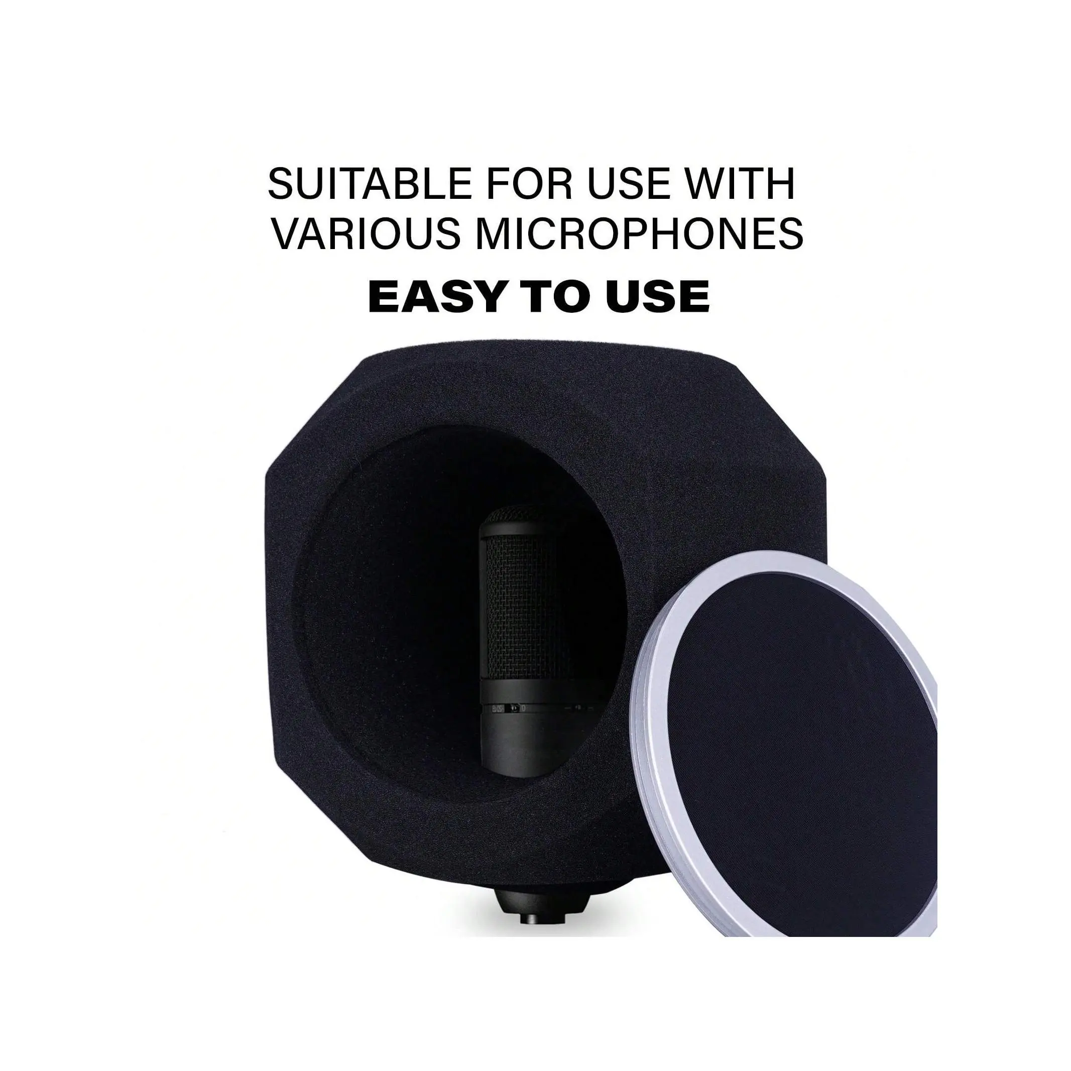 1 Pc Microphone Windscreen Pop Filter With Mic Stand&Phone Holder,Recording Shield,Mic Isolation Ball Sound-Absorbing Foam Windscreen For Large Mic, Studio Equipment Indoor & Outdoor Recording