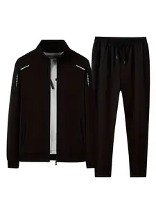 Men'S Spring/Autumn Sports Set, Stand-up Collar Zip-up Jacket And Joggers, Athletic Style, Breathable And Comfortable
