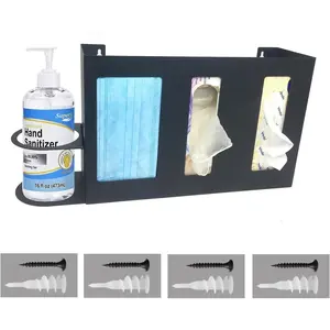 Steel Sanitizing Station Dispenser Stand, Wall Mounted Organizer for Face Masks, Glove Box and Hand Sanitizer or Others in Office, Gym, Schools, Hospital, Laboratory or Other Public Sites