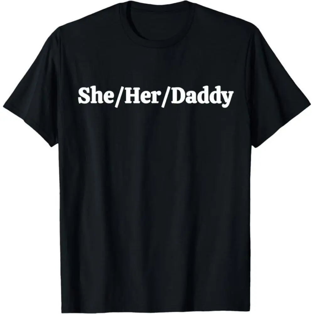Men's 'She Her Daddy' Graphic T-Shirt - Menswear Short-Sleeve Round Neck Simple Top, Soft Loose Fit Casual Streetwear for Sports & Daily Wear, Fabric, Text Graphic, Crewneck Tee