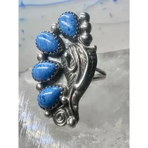 Southwest ring long feathers swirls 4 teardrop blue stones size 6 sterling silver women