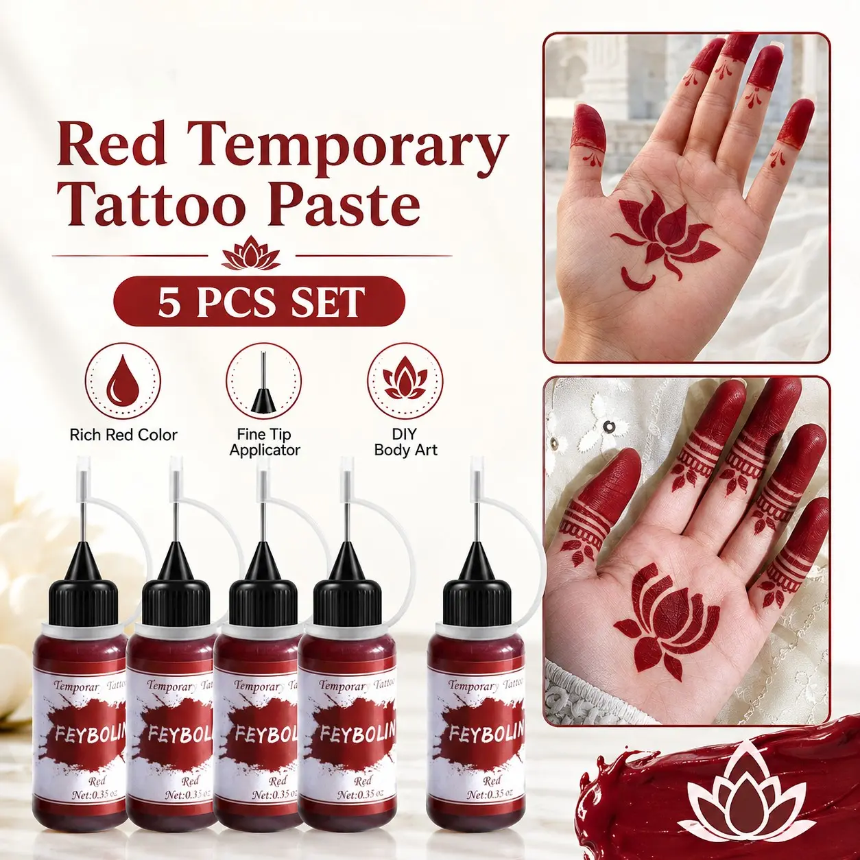 5-Pack Juice Tattoo Gel, Semi-Permanent Tattoo Liquid, Natural Plant Formula, Waterproof, Easy Application, Perfect for Body Art, Parties and Events