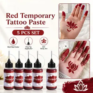5-Pack Juice Tattoo Gel, Semi-Permanent Tattoo Liquid, Natural Plant Formula, Waterproof, Easy Application, Perfect for Body Art, Parties and Events