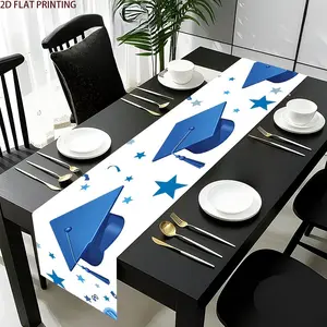 2D Table Runner, Graduation Hat Celebration Linen Tablecloth, Holiday Party Table Cover, Festive Desktop Decor, Home Decoration, Gift