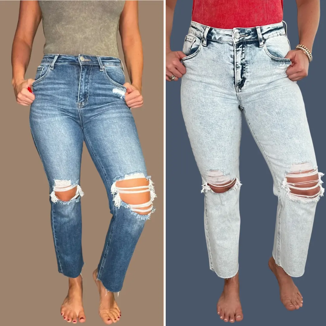 Risen High-Rise Knee Distressed Ankle Jeans Risen High-Rise Knee Distressed Ankle Jeans