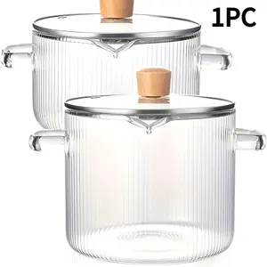 [Borosilicate Glass Cookware] Borosilicate Glass Cookware Set | Heat-Resistant with Lid - for Stoves, Ovens, Electric Ceramic Cooktop - Ideal for Soups, Milk, Rice, Stews - Durable, Easy to Clean - Perfect for Home Cooking, Meal Prep