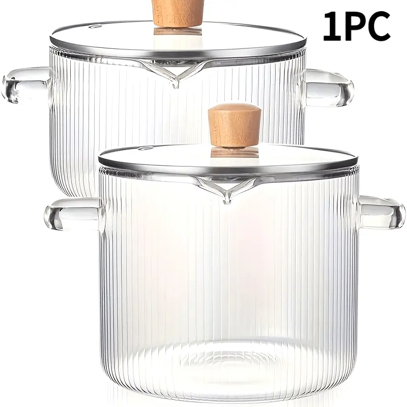 [Borosilicate Glass Cookware] Borosilicate Glass Clear Cookware Set Pots | Heat-Resistant with Lid - for Stoves, Ovens, Electric Ceramic Cooktop - Ideal for Soups, Milk, Rice, Stews - Durable, Easy to Clean - Perfect for Home Cooking, Meal Prep