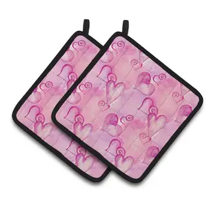 Carolines Treasures  Watercolor Hot Pink Hearts Pair of Pot Holders