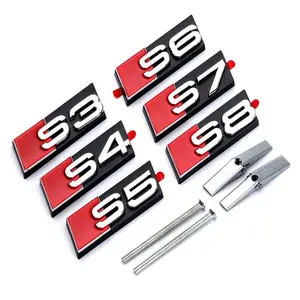 3D ABS Chrome Black Logo Emblem Honeycomb Car Front Grille Badge for Audi S3 S4 S5 S6 S7 S8 - 360 Degree Rotation Adjustable