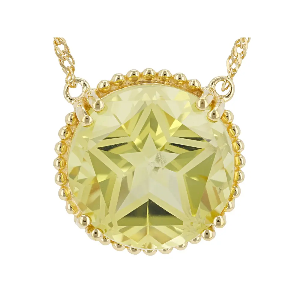 JTV Texas Star Cut Yellow Lemon Quartz 18K Yellow Gold Over Silver Solitaire Pendant With Chain 12.15ct