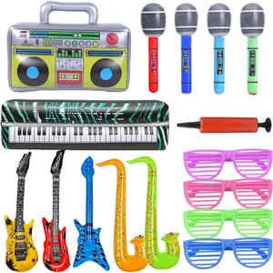 Inflatable Party Props Guitar Inflatable Saxophone Microphone Balloons Fun Musical Instruments Accessories for Pool Birthday Party Supplies Favors Photo Booth Props 80s 90s Carnival Disco Party - Home Improvement Multicolor Masks Ornaments