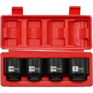 1/2'' Drive Spindle Axle Nut Impact Socket Set, 6 Point, CR-MO,1-13/16, 1-7/8, 1-15/16, 2 inch, 4 count 1/2-Inch Impact Socket Set, Heavy Duty Use In Removing And Installing Axle Nuts