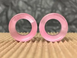 PAIR  Pink Cat Eye Stone Double Flare Tunnels Plugs Earlets Gauges Body Jewelry