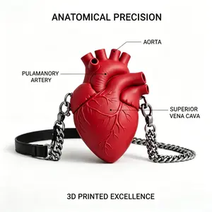 3D Printed Anatomical Heart Crossbody Bag, Gothic Punk Chain Purse, Unique Y2K Aesthetic, Edgy Streetwear, Statement Accessory, Magnetic Closure, Spacious for Essentials