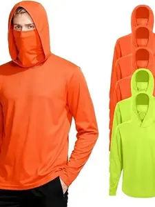 Men's Long Sleeve Hoodie Shirt with Built-in Face Mask, UPF 50+ Sun Protection, Quick-Dry Cooling Polyester for Fishing & Hiking, Men's Shirts