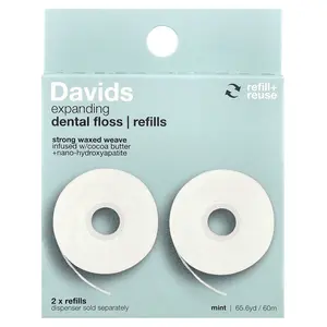 Davids Expanding Dental Floss, Refills, Mint, 2 Count, (32.8 yd / 30 m) Each