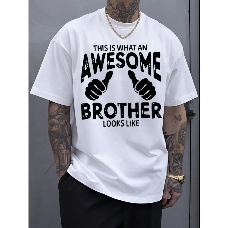 Women's Cotton Shortsleeve Round Neck Funny Brother Graphic T-Shirt - White with Bold Black Lettering, Loose Fit Streetwear, Soft Breathable Stretch Fabric, Machine-Washable All-Season Casual Top, Brother Gift (Incl. Hem Detail)