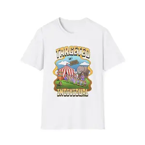 Targeted Individual Graphic T-Shirt — Retro Carnival Conspiracy Design