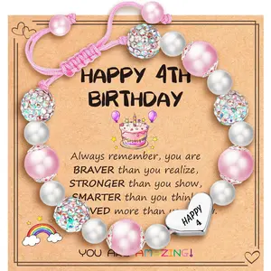 Happy  6 7 8 9 10 11 12 Year Old Birthday Gifts for Girls, Adjustable   Heart Beaded Bracelet for Daughter Granddaughter Niece Birthday Christmas Gifts