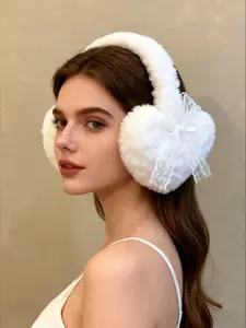 Winter Ear Muffs with Sweet Lace Bow, Fleece Ear Warmers for Ear Protection, Cycling Students' Cold-Proof Ear Covers, Heart-Shaped Ear Warmers, Ear Protectors
